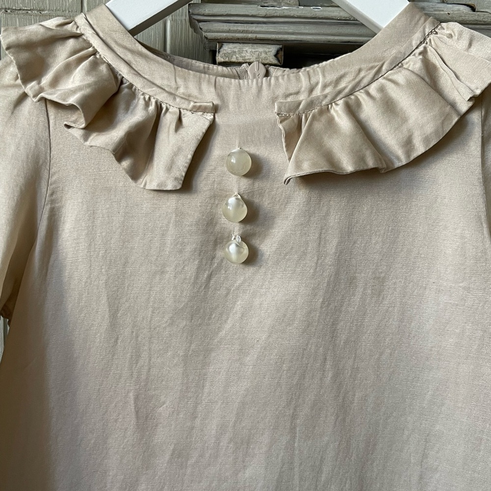 Marie Chantal Cream Silky Dress with Ruffles - Size 6 - Picture 5 of 16